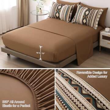 Dinjoy Boho King Size Bed in A Bag 7 Pieces,Brown/Coffee Comforter Set Aztec Striped Bedding Set Bohemian Patchwork Complete Set Geometric Pattern Comforters for Women Men 90"×104"