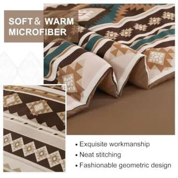 Dinjoy Boho King Size Bed in A Bag 7 Pieces,Brown/Coffee Comforter Set Aztec Striped Bedding Set Bohemian Patchwork Complete Set Geometric Pattern Comforters for Women Men 90"×104"