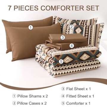 Dinjoy Boho King Size Bed in A Bag 7 Pieces,Brown/Coffee Comforter Set Aztec Striped Bedding Set Bohemian Patchwork Complete Set Geometric Pattern Comforters for Women Men 90"×104"