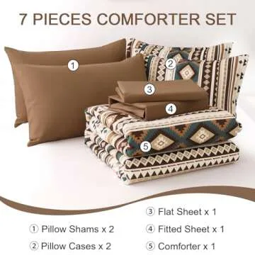Dinjoy Boho King Size Bed in A Bag 7 Pieces,Brown/Coffee Comforter Set Aztec Striped Bedding Set Bohemian Patchwork Complete Set Geometric Pattern Comforters for Women Men 90"×104"