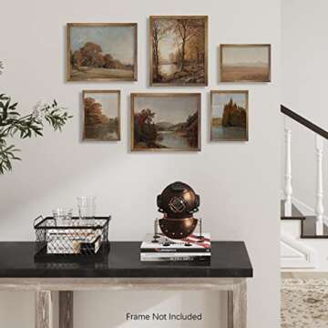 Rustic Farmhouse Wall Art Decor - Boho Art Deco Landscape Pictures for Bathroom - French Country Kitchen Print Posters - Neutral Aesthetic Vintage CottageCore - Fall Autumn Lake River Nature Meadow