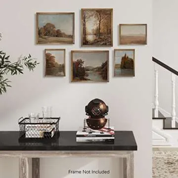 Rustic Farmhouse Wall Art Decor - Boho Art Deco Landscape Pictures for Bathroom - French Country Kitchen Print Posters - Neutral Aesthetic Vintage CottageCore - Fall Autumn Lake River Nature Meadow