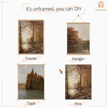 Rustic Farmhouse Wall Art Decor - Boho Art Deco Landscape Pictures for Bathroom - French Country Kitchen Print Posters - Neutral Aesthetic Vintage CottageCore - Fall Autumn Lake River Nature Meadow