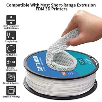 GIANTARM TPU Filament 1.75mm Flexible Soft 3D Printer Consumables White,95A 1kg Spool (2.2 lbs.), Di...