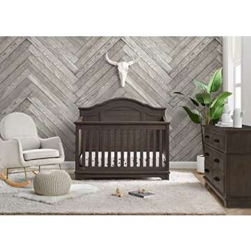 Delta Children Simmons Kids Asher 6-in-1 Convertible Crib with Toddler Rail, Rustic Grey