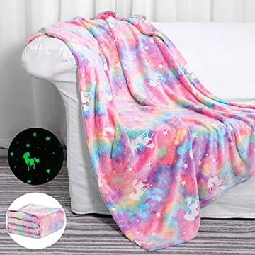 Glow in Dark Unicorn Blanket - Soft, Cozy Gift for Girls