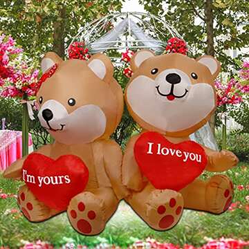Cllayees 4 FT Valentines Day inflatables Outdoor Decorations, Cute Bear with Build-in LED Lights, Valentines Day Decor Blow Up Yard Decorations for Wedding Anniversary Propose Marriage Party