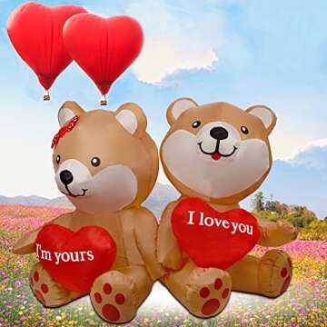 Cllayees 4 FT Valentines Day inflatables Outdoor Decorations, Cute Bear with Build-in LED Lights, Valentines Day Decor Blow Up Yard Decorations for Wedding Anniversary Propose Marriage Party