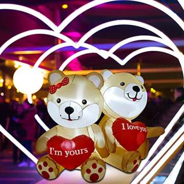 Cllayees 4 FT Valentines Day inflatables Outdoor Decorations, Cute Bear with Build-in LED Lights, Valentines Day Decor Blow Up Yard Decorations for Wedding Anniversary Propose Marriage Party