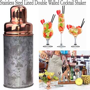 Galrose Dezigns Cocktail Shaker Set - 6 Bar Tools Bar Accessories Rustic Galvanized Iron Bar Set Ros...