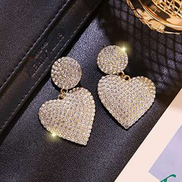 Sparkling Heart Love Earrings for Women - Dangle Style