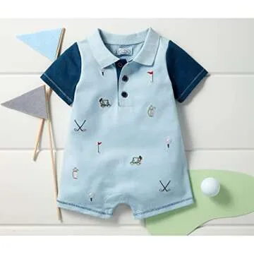 Stylish Mud Pie Baby Boys' Golf Pique Romper in Blue