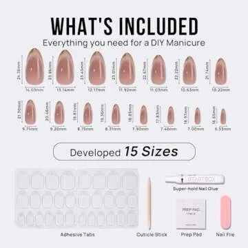 Elegant BTArtbox Almond Press On Nails in 15 Sizes