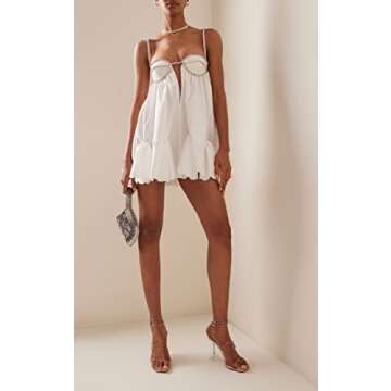 NUFIWI Women Y2k Mini Dress Spaghetti Strap Low Cut Short Dress Rhinestone Backless Swing Party Club Dress (A White,Medium)