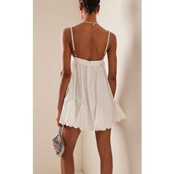 NUFIWI Women Y2k Mini Dress Spaghetti Strap Low Cut Short Dress Rhinestone Backless Swing Party Club Dress (A White,Medium)