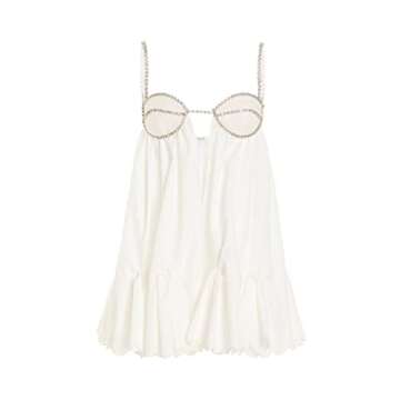 NUFIWI Women Y2k Mini Dress Spaghetti Strap Low Cut Short Dress Rhinestone Backless Swing Party Club Dress (A White,Medium)