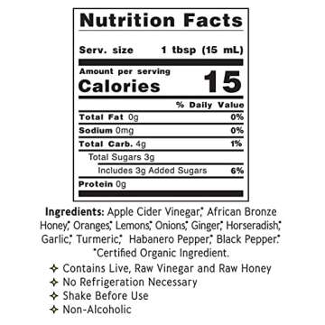 Fire Cider, Tonic, 64 oz (Half Gallon), African Bronze Flavor, 128 Daily Shots, Apple Cider Vinegar, Whole, Raw, Organic, Not Heat Processed, Not Pasteurized, Not Diluted, Paleo, Keto, Whole 30.