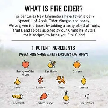 Fire Cider, Tonic, 64 oz (Half Gallon), African Bronze Flavor, 128 Daily Shots, Apple Cider Vinegar, Whole, Raw, Organic, Not Heat Processed, Not Pasteurized, Not Diluted, Paleo, Keto, Whole 30.