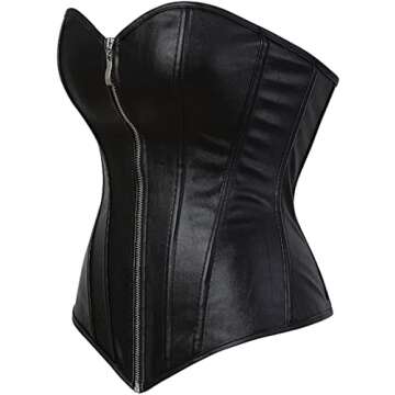 Corsets for Women Faux Leather Corset Top Steampunk Corsets Zipper Bustier Pirate Costume Black Smal...