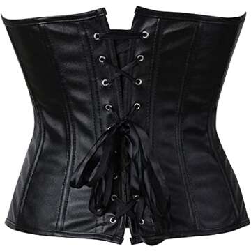 Corsets for Women Faux Leather Corset Top Steampunk Corsets Zipper Bustier Pirate Costume Black Small