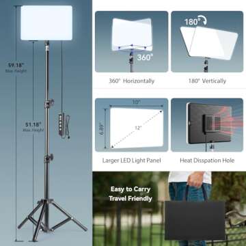 2-Pack LED Photography Video Lighting, 15W Studio Lights with 51.2'' Tripod Stand, 2800-8400K Dimmable USB Continuous Lighting for Video Recording/YouTube/TikTok/Live Streaming/Make up/Vlogging