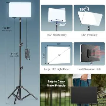 2-Pack LED Photography Video Lighting, 15W Studio Lights with 51.2'' Tripod Stand, 2800-8400K Dimmable USB Continuous Lighting for Video Recording/YouTube/TikTok/Live Streaming/Make up/Vlogging
