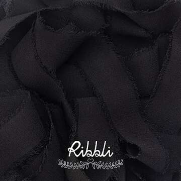 Ribbli Black Chiffon Ribbon 1 Inch x 20 Yard Handmade Fringe Chiffon Silk Ribbon Black Ribbon for Gi...