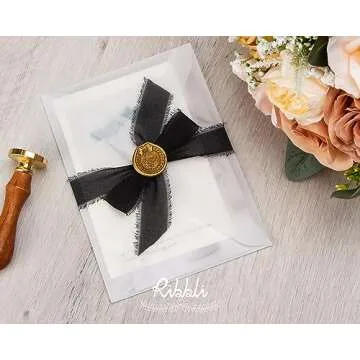 Ribbli Black Chiffon Ribbon 1 Inch x 20 Yard Handmade Fringe Chiffon Silk Ribbon Black Ribbon for Gifts Wrapping, Wedding Invitations, Bridal Bouquets, Flower Arrangement