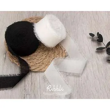Ribbli Black Chiffon Ribbon 1 Inch x 20 Yard Handmade Fringe Chiffon Silk Ribbon Black Ribbon for Gifts Wrapping, Wedding Invitations, Bridal Bouquets, Flower Arrangement