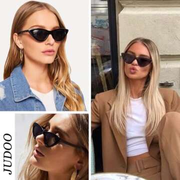 Jucoo Clout Goggles Cat Eye Sunglasses Vintage Mod Style Retro Sunglasses Small Cateye Sunglasses for Women
