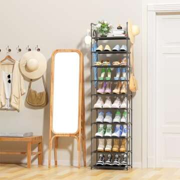 Kottwca 10 Tier Tall Shoe Rack Organizer for Closet Entryway, 20-24 Pair Shoe Boot Storage Rack, Met...