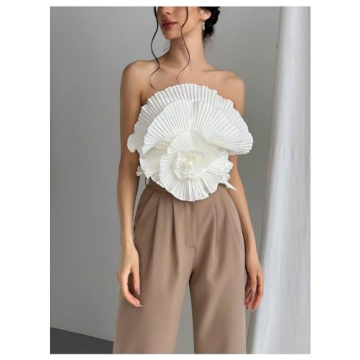 OYOANGLE 3D Flower Bandeau Top for Summer Fun