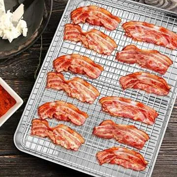 Cooling Rack Set of 2, E-far 1/2 Sheet Baking Racks for Oven Cooking Roasting Grilling, Stainless Steel 16.6” x 11.6” Wire Rack for Cookie Cake Bacon Meat Resting, Non-toxic Metal & Dishwasher Safe