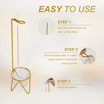 Modern Incense Burner Holder with Ash Catcher Gold Incense Stick Holder for Yoga Spa and Relaxation Home Living Room Office Decor