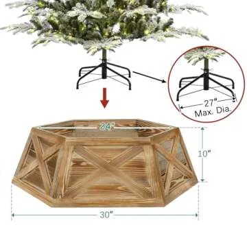 Yoochee Wooden Christmas Tree Collar Box, 6 Panels 30'' Hexagon Burned Christmas Tree Base Cover Decor for Artificial Tree,Rustic Farmhouse Tree Skirt Alternative for 7.5 ft 9 ft 12ft Tree