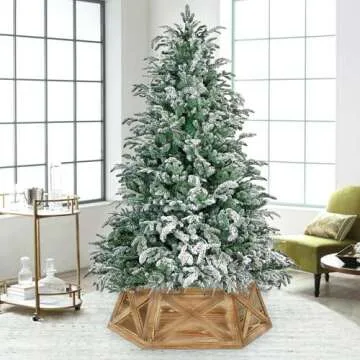 Yoochee Wooden Christmas Tree Collar Box, 6 Panels 30'' Hexagon Burned Christmas Tree Base Cover Decor for Artificial Tree,Rustic Farmhouse Tree Skirt Alternative for 7.5 ft 9 ft 12ft Tree