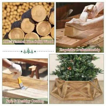 Yoochee Wooden Christmas Tree Collar Box, 6 Panels 30'' Hexagon Burned Christmas Tree Base Cover Decor for Artificial Tree,Rustic Farmhouse Tree Skirt Alternative for 7.5 ft 9 ft 12ft Tree
