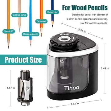 Electric Pencil Sharpener, Battery Operated Automatic Sharpener for Wood Graphite and Colored Pencil...