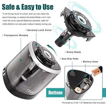 Electric Pencil Sharpener, Battery Operated Automatic Sharpener for Wood Graphite and Colored Pencils, for Home School Classroom Office Kids Adults Artists