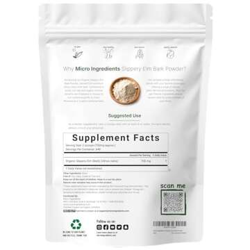 Micro Ingredients Sustainably US Grown, Organic Slippery Elm Bark Powder, 1 Pound (648 Servings), Helps Soothe The Throat and Coughing, No Irradiated, No Contaminated, No GMOs, Pet Friendly