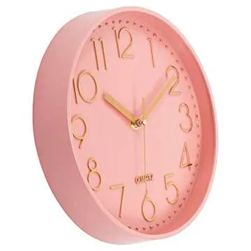 Lumuasky Pink Wall Clock Modern Battery Operated Analog Small Cute Silent Non-Ticking Decorative Clo...