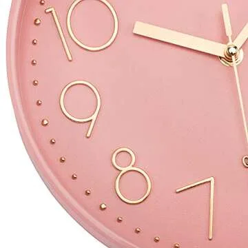 Lumuasky Pink Wall Clock Modern Battery Operated Analog Small Cute Silent Non-Ticking Decorative Clock for School Office Classroom Bedroom Kitchen Living Room Nursery Decor (10 inch)