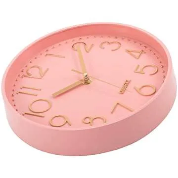 Lumuasky Pink Wall Clock Modern Battery Operated Analog Small Cute Silent Non-Ticking Decorative Clock for School Office Classroom Bedroom Kitchen Living Room Nursery Decor (10 inch)