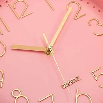 Lumuasky Pink Wall Clock Modern Battery Operated Analog Small Cute Silent Non-Ticking Decorative Clock for School Office Classroom Bedroom Kitchen Living Room Nursery Decor (10 inch)