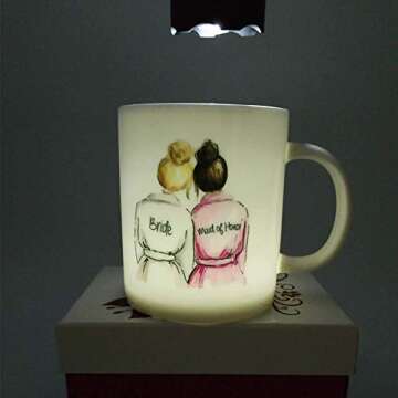 Wedding Mug for Maid Of Honor from Bride, Bridal Party Favors for Best Friend Bestie Sister, Funny Coffee Mug, White, Fine Bone China Ceramic, 11 oz