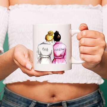 Wedding Mug for Maid Of Honor from Bride, Bridal Party Favors for Best Friend Bestie Sister, Funny Coffee Mug, White, Fine Bone China Ceramic, 11 oz