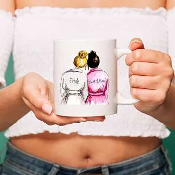 Wedding Mug for Maid Of Honor from Bride, Bridal Party Favors for Best Friend Bestie Sister, Funny Coffee Mug, White, Fine Bone China Ceramic, 11 oz