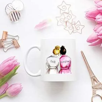 Wedding Mug for Maid Of Honor from Bride, Bridal Party Favors for Best Friend Bestie Sister, Funny Coffee Mug, White, Fine Bone China Ceramic, 11 oz