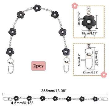 PH PandaHall Purse Chain, 2pcs 14 Inch Decorative Bag Strap Silver Bag Chain Alloy Strap with Black ...