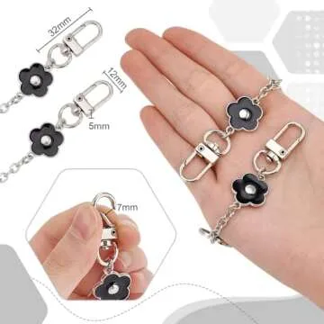 PH PandaHall Purse Chain, 2pcs 14 Inch Decorative Bag Strap Silver Bag Chain Alloy Strap with Black Enamel Flower Replacement Bag Chain Bag Handle Straps Bag Charms for Women Crossbody Shoulder Bag